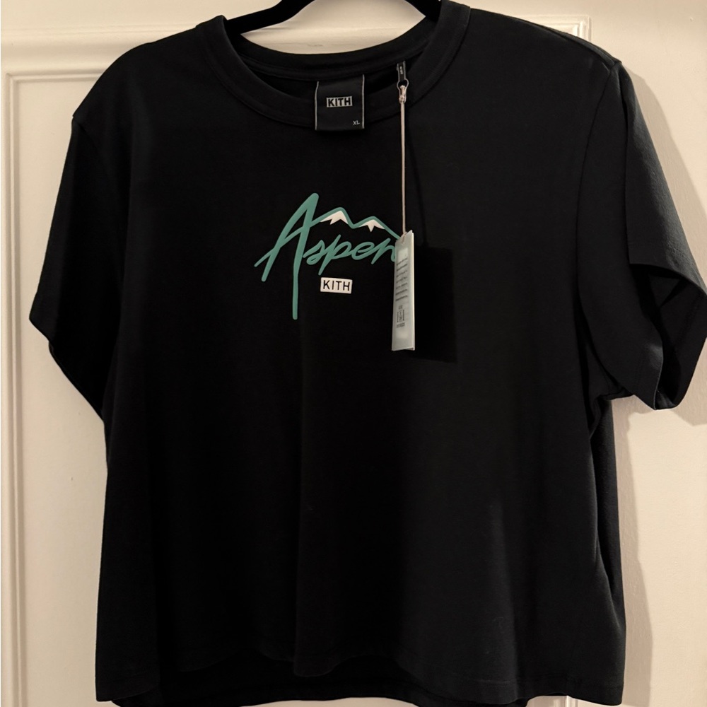 Exclusive Aspen Kith cropped tee shirt Black womens xl